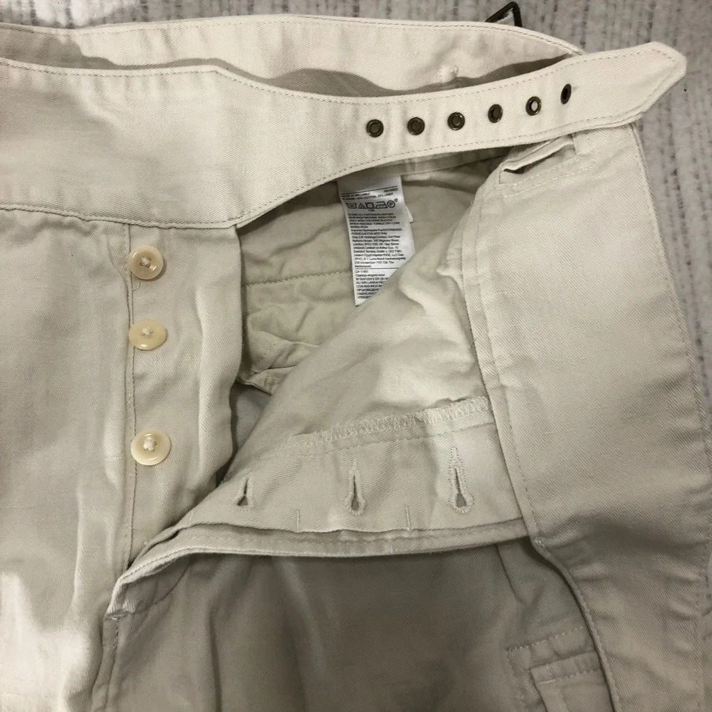 Banana Republic Cream Cotton Linen High Waist Cargo Pants Buckle Detail Size 2
